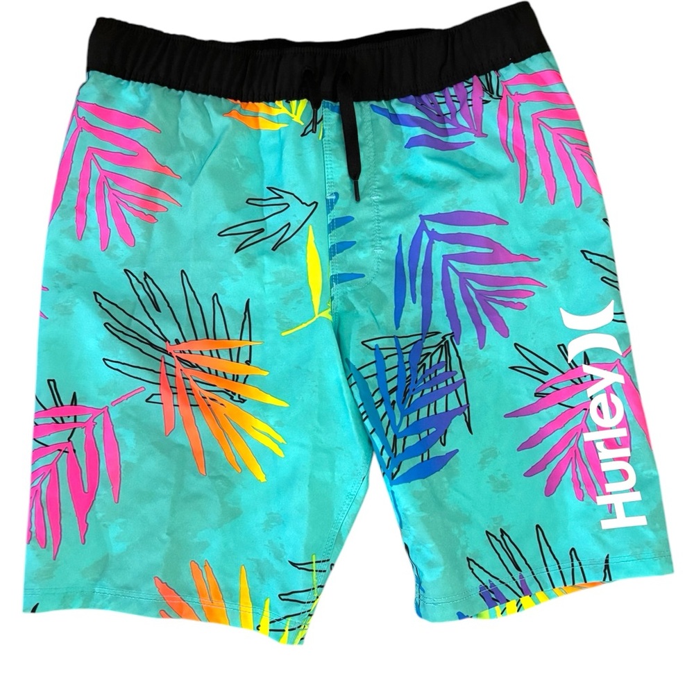 Hurley Blue and Pink Swim Trunks with Tropical Print